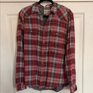 Lucky Brand Red and Blue Plaid Men's Shirt
